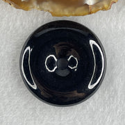 Type A Opaque Black Omphacite Jadeite Ping An Kou Donut Pendant 23.83g 36.0 by 8.9mm - Huangs Jadeite and Jewelry Pte Ltd