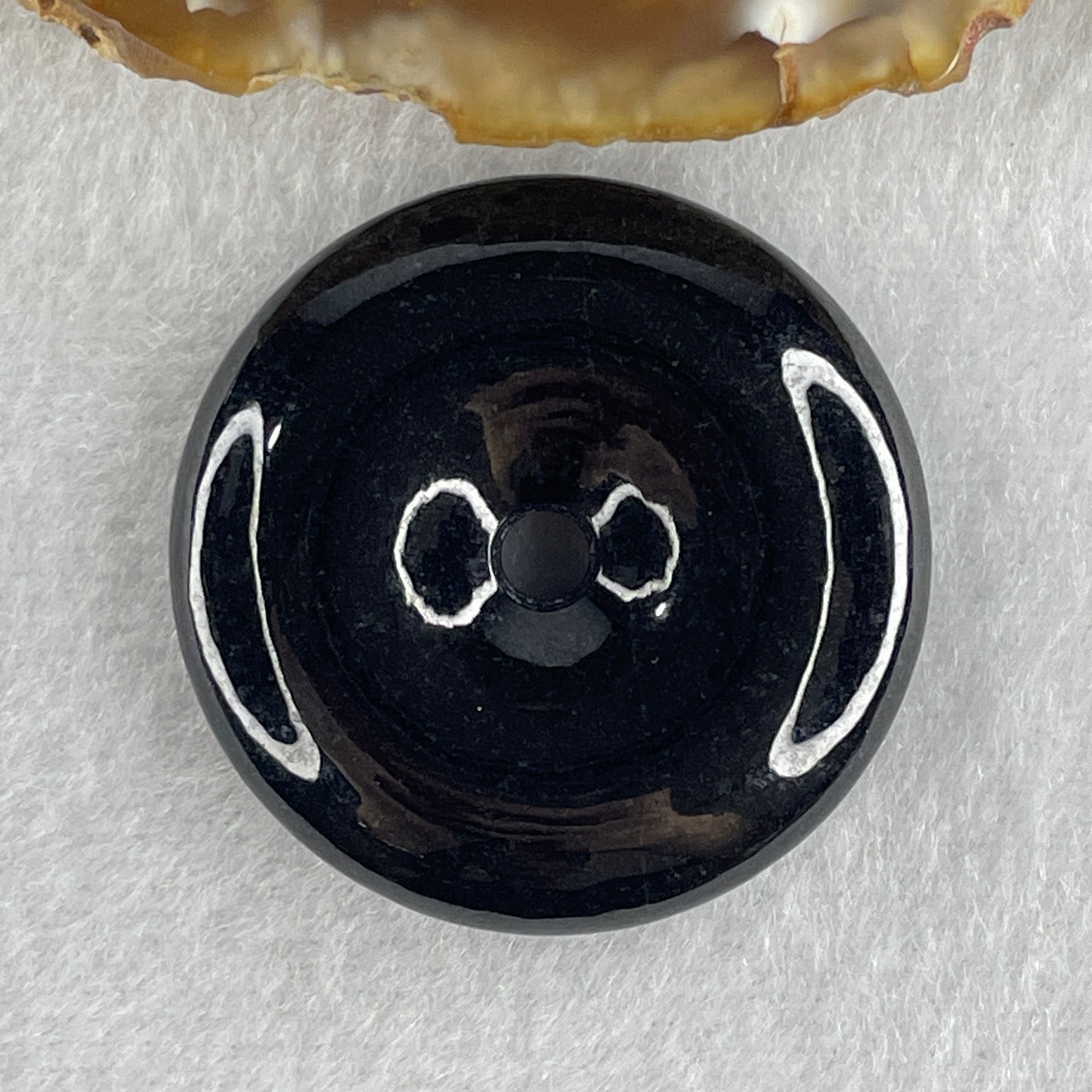 Type A Opaque Black Omphacite Jadeite Ping An Kou Donut Pendant 23.83g 36.0 by 8.9mm - Huangs Jadeite and Jewelry Pte Ltd