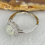 Type A Semi Icy Faint Green Jadeite Cabochon in S925 Sliver Ring (Adjustable Size) 2.04g 6.5 by 4.0mm - Huangs Jadeite and Jewelry Pte Ltd