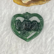 Type A Dark Blueish Green Jadeite Heart Shape with Twin Ducks Pendant for Better Relationship and Love 2.17g 24.5 by 21.7 by 3.0mm - Huangs Jadeite and Jewelry Pte Ltd