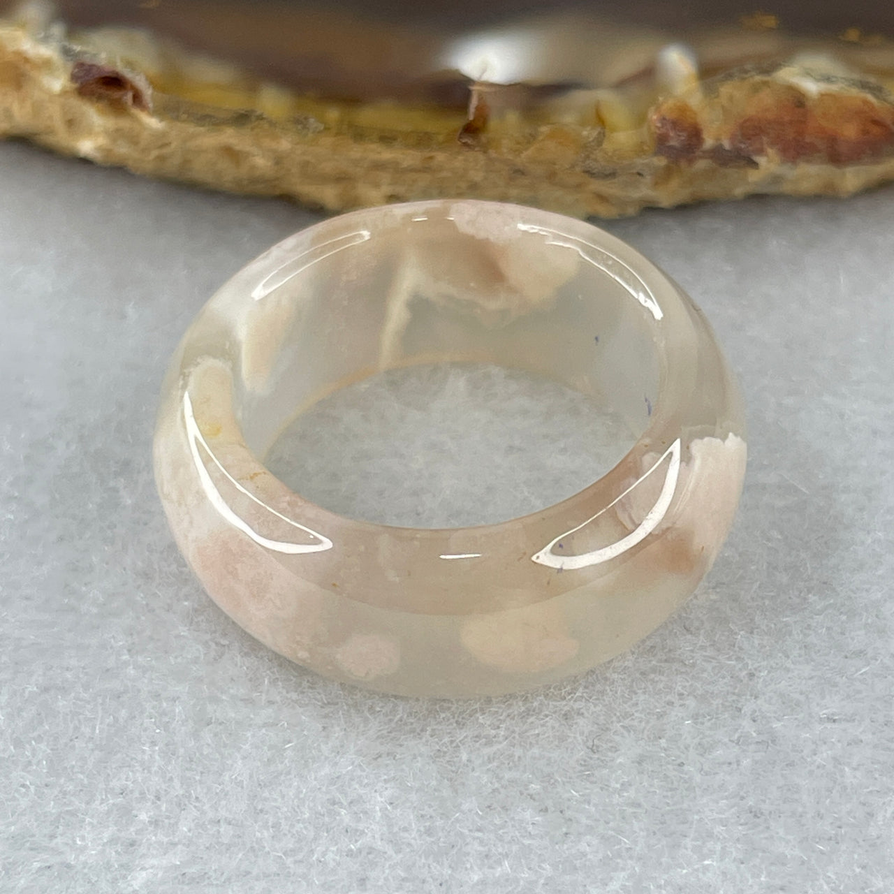 Natural Pinkish Flower Agate Ring 5.19g 9.8 by 4.0mm US 8.1 HK 17.9 - Huangs Jadeite and Jewelry Pte Ltd