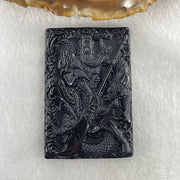 Type A Opaque to Partial Translucent Black Omphacite Jadeite Guan Gong with Dragon Pendant 26.12g 57.7 by 38.8 by 7.8mm - Huangs Jadeite and Jewelry Pte Ltd