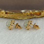 18K 750 Rose Gold Type A Icy Faint Lavender Green Cabochon Jadeite 8.2 by 7.3 by 4.5mm with Natural Diamonds Earrings Pair 3.76g - Huangs Jadeite and Jewelry Pte Ltd
