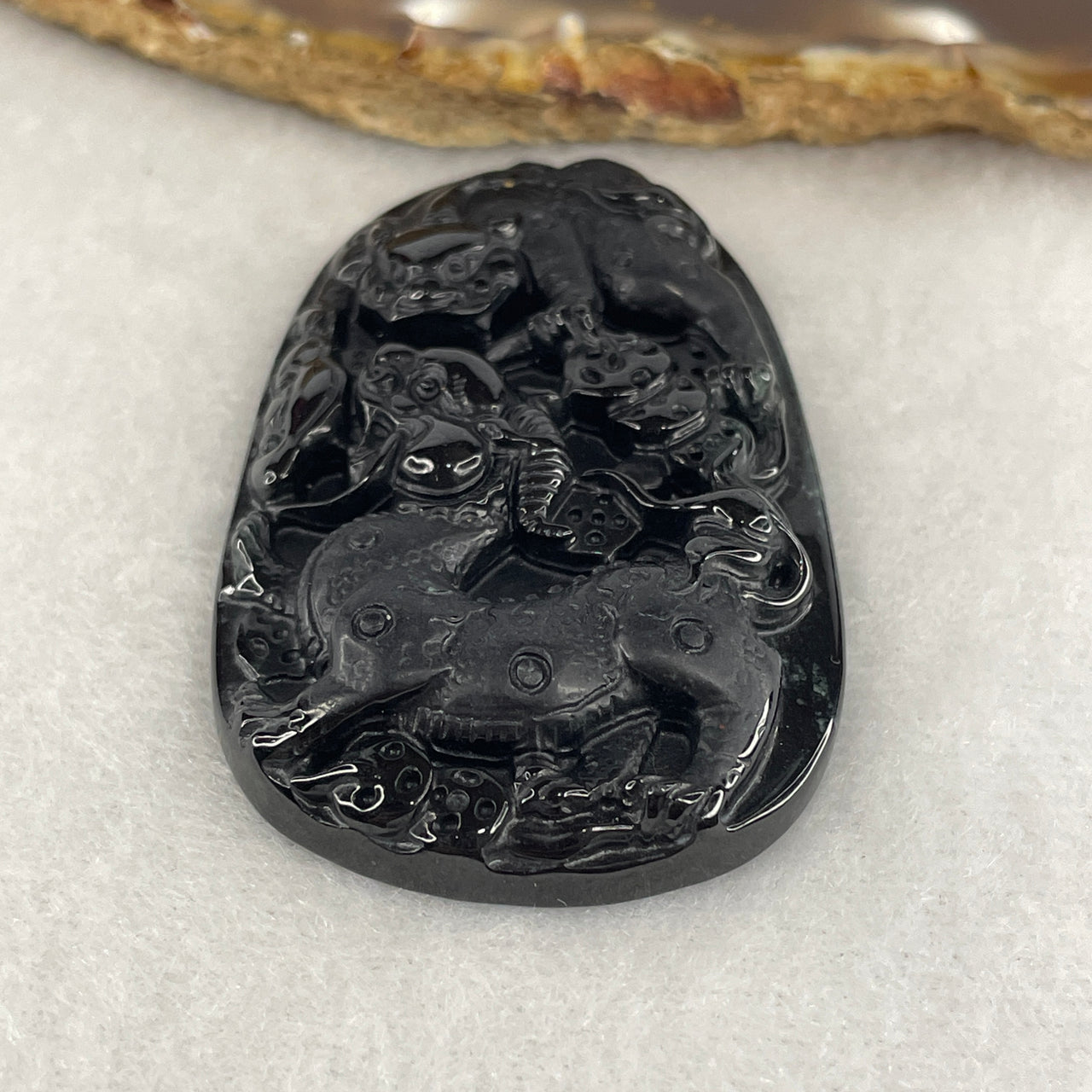 Certified Type A Black Omphacite Jadeite Pixiu with Mythical Beast, Ruyi & Coins Pendant | Wealth Attraction & Executive Protection Talisman (22.81g | 56.5 x 34.8 x 8.2mm)