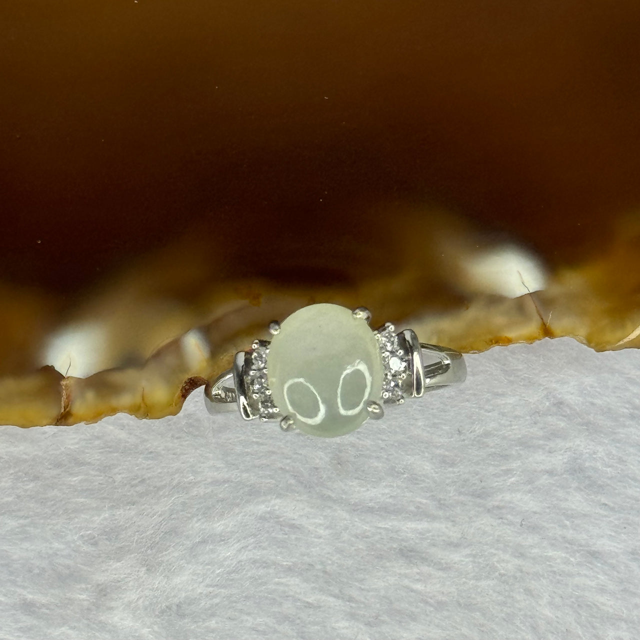 Type A Light Green Jadeite with Crystals in S925 Sliver Ring (Adjustable Size) 2.02g 9.7 by 8.2 by 3.5mm - Huangs Jadeite and Jewelry Pte Ltd