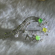 Type A Green Yellow Jadeite with Crystals in S925 Sliver Brooch 4.05g 3.6 by 1.5mm 3pcs - Huangs Jadeite and Jewelry Pte Ltd
