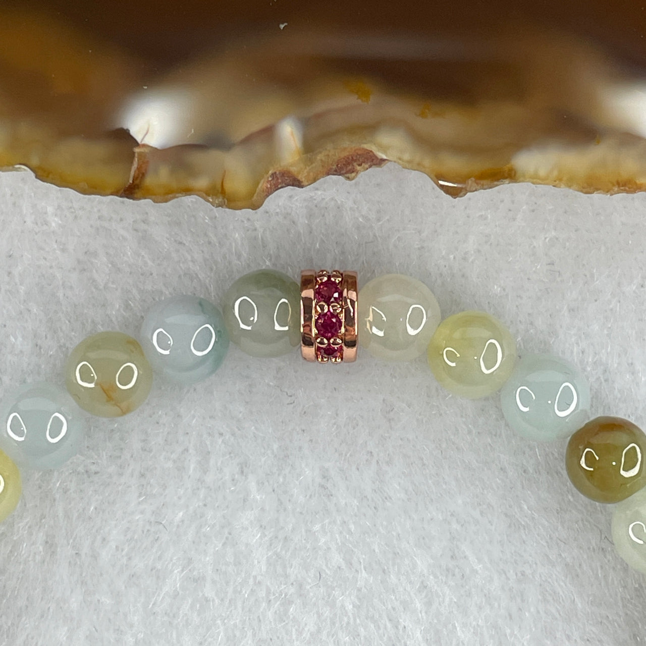 Natural Type A Multicolor Jadeite Bracelet | 15cm  6.2mm Round Light Blueish Green Brown Yellow Earth & Sun Bead Strand (11.93g, 30 Beads)
