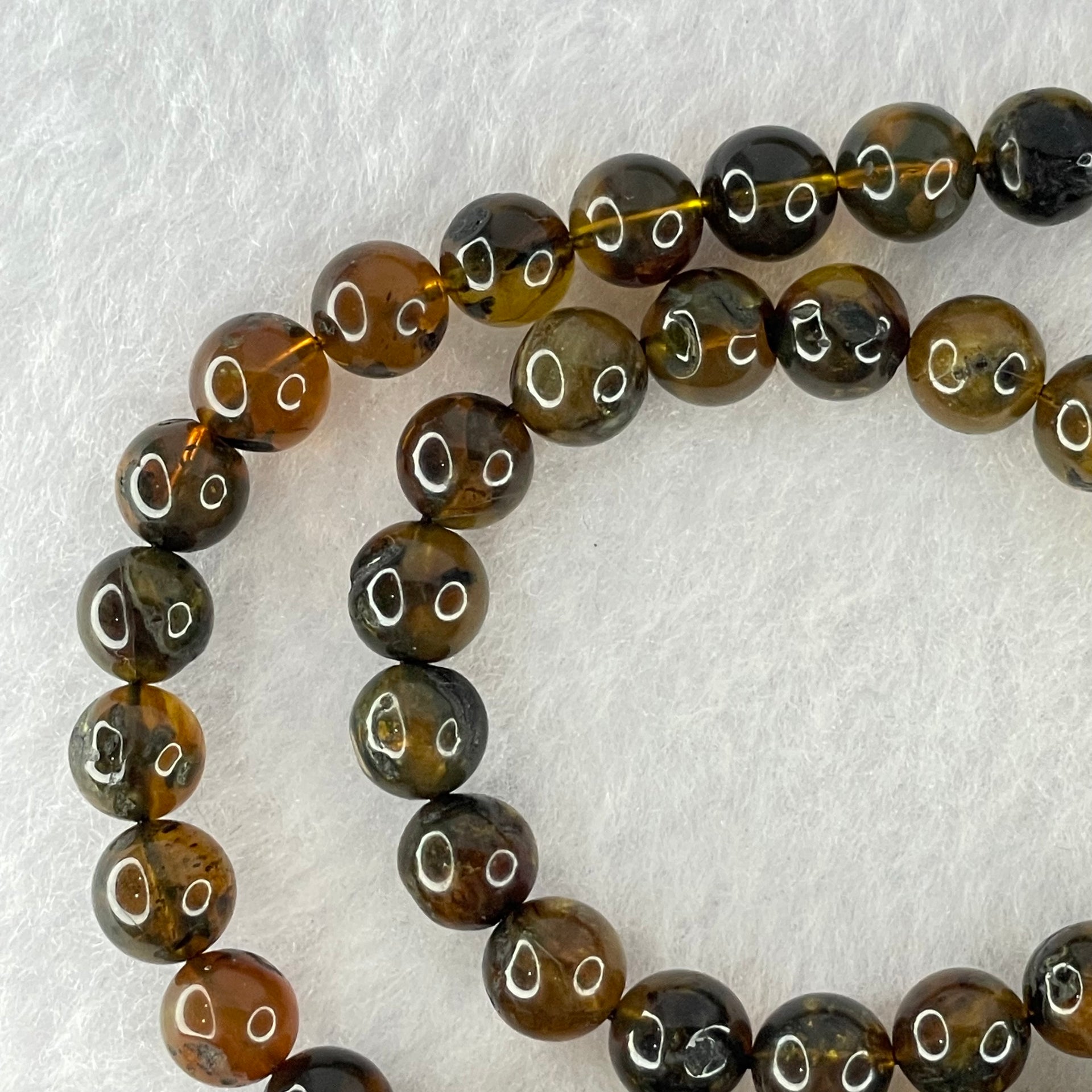 Natural Brownish Yellow Flower Medicine Amber Beads Necklace 26.96g 78cm 7.3mm - Huangs Jadeite and Jewelry Pte Ltd