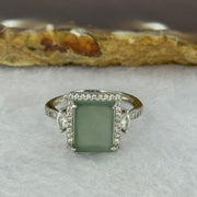 Type A Icy Blueish Green Jadeite with Crystals in S925 Sliver Ring (Adjustable Size) 2.95g 10.1 by 7.6 by 2.0mm - Huangs Jadeite and Jewelry Pte Ltd