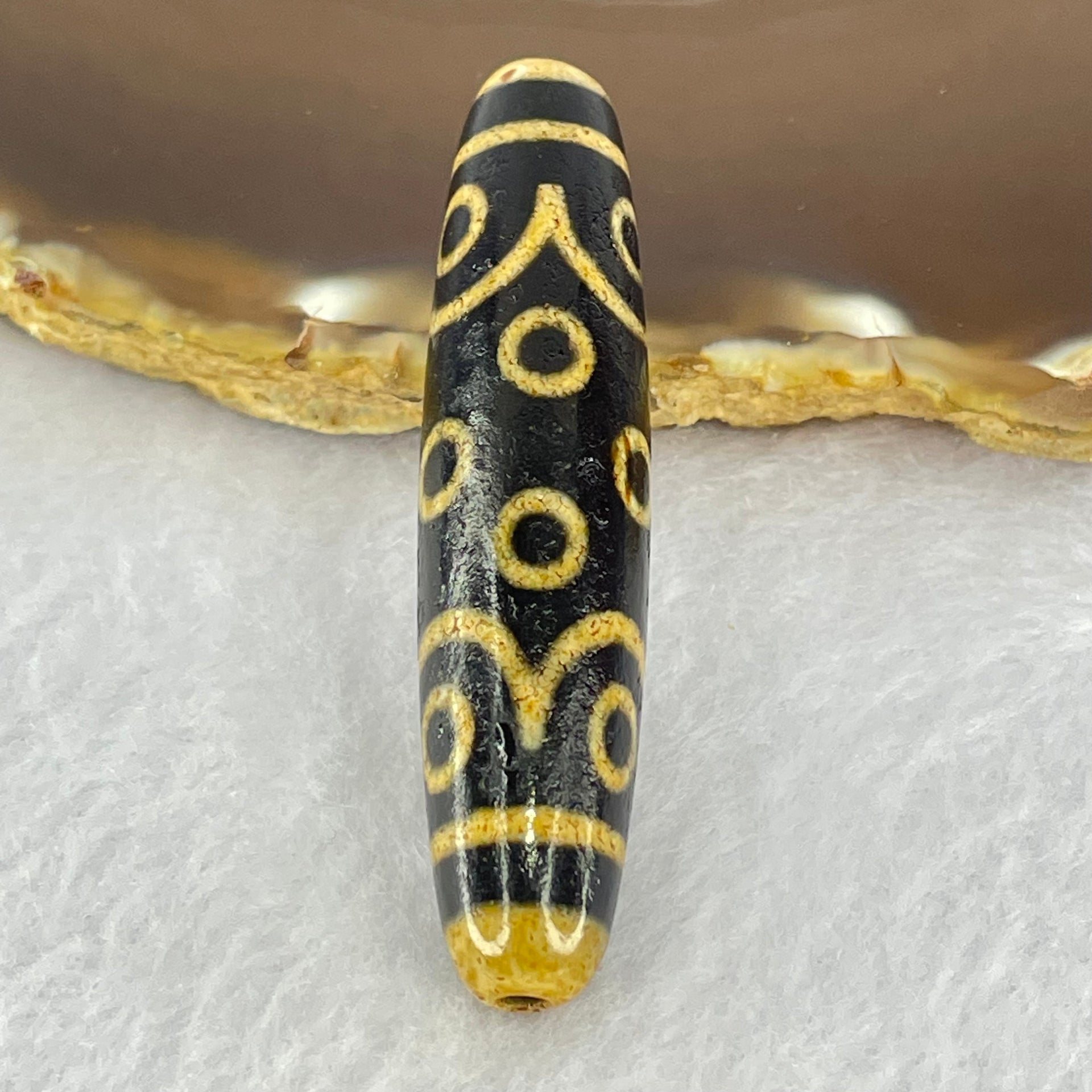 Natural Powerful Tibetan Old Oily Dark and Light Brown Agate 15 Eyes Dzi Bead Heavenly Master (Tian Zhu) 十五眼天诛 14.35g 58.1 by 13.1mm - Huangs Jadeite and Jewelry Pte Ltd