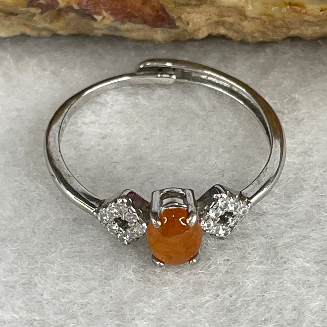 Type A Orange Yellow Jadeite Minimalist Ring | Translucent Oval Cabochon | Solid S925 Sterling Silver Setting | Smart Adjustable Sizing (1.57g 5.7x4.2x1.5mm)