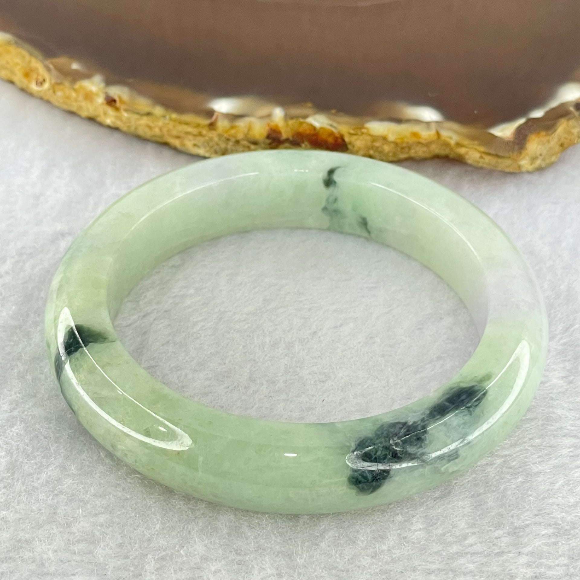 Type A Light Green Lavender and Dark Green Piao Hua Jadeite Bangle Internal Diameter 54.2mm 60.52g 12.2 by 9.6mm (External Rough + Internal Lines) - Huangs Jadeite and Jewelry Pte Ltd
