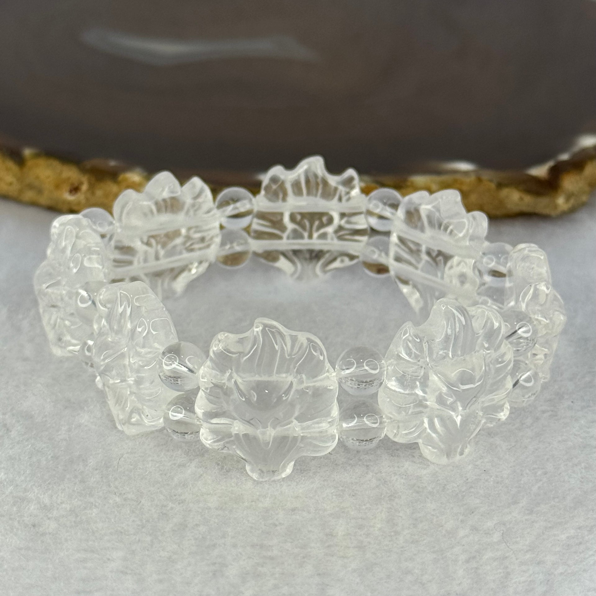 Natural Clear Quartz 9 Tail Fox Bracelet 39.45g 17cm 21.6 by 19.0 by 8.0mm 8pcs - Huangs Jadeite and Jewelry Pte Ltd