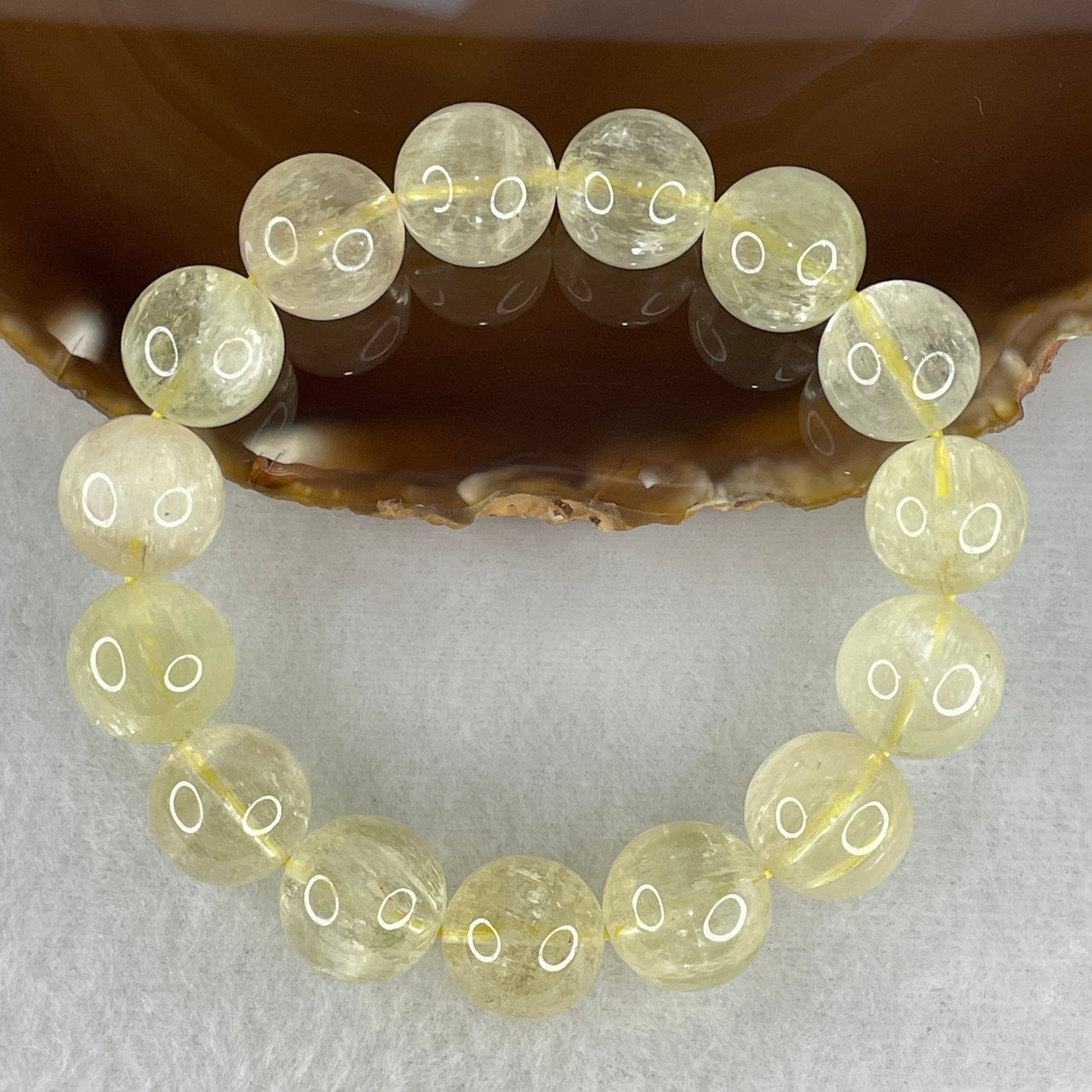 Certified Good Grade Natural Cat's Eye Spodumene Beads Bracelet | 14.4mm Chatoyant Spodumene (73.43g | 17cm Wrist Sizing | 15 Beads)