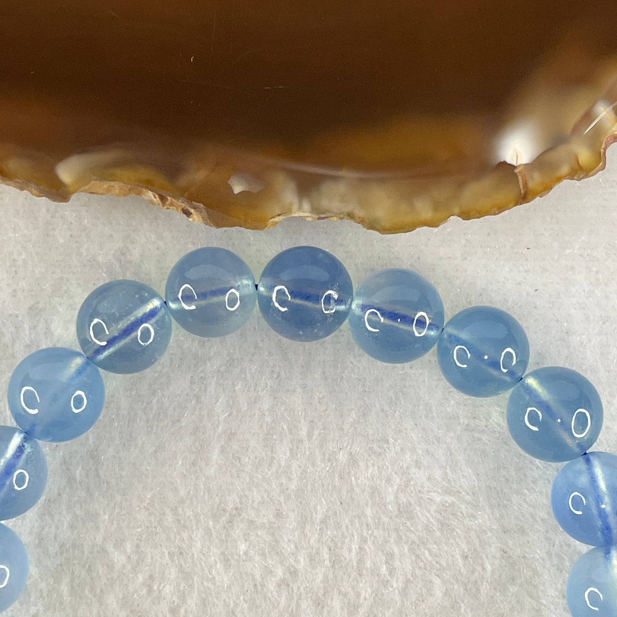 Certified Good Grade Natural Aquamarine Beads Bracelet | 16cm with 21 Beads 9.8mm  (22.53g | Ocean Blue Translucency | Throat & Third Eye Chakra Harmony, Tranquil Communication & Serene Wealth Shield)
