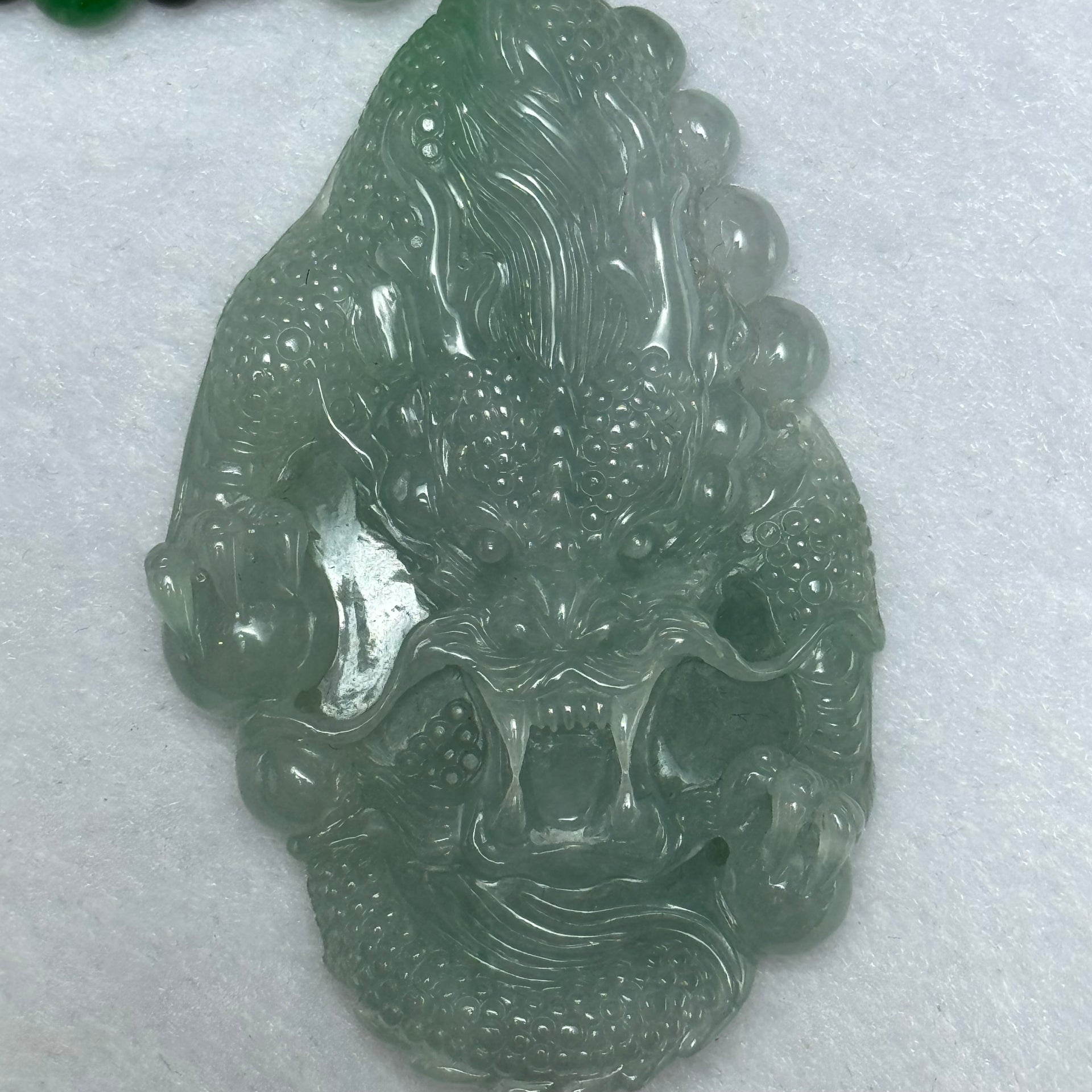 Type A Lavender Green Jadeite Dragon Pendent 47.71g 66.7 by 40.8 by 11.2mm - Huangs Jadeite and Jewelry Pte Ltd