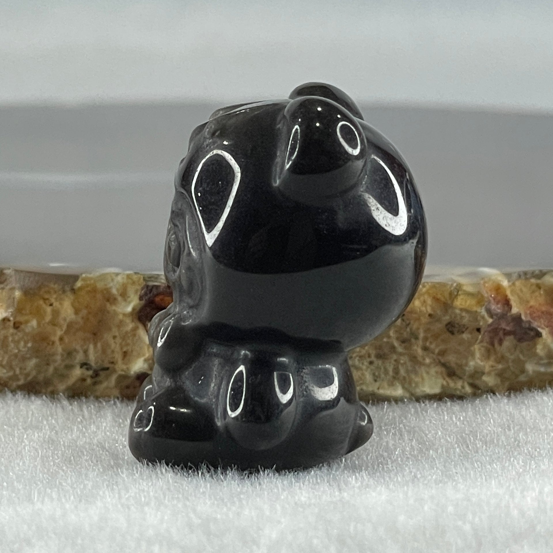 Black Obsidian Labubu Charm Display 15.77g 29.2 by 22.3 by 20.2mm - Huangs Jadeite and Jewelry Pte Ltd