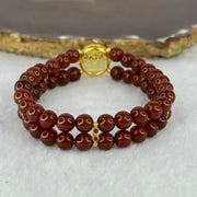 Natural Brownish Red Amber Beads with Gold Color Charms Bracelet 10.69g 16.5cm 6.5mm 52 Beads - Huangs Jadeite and Jewelry Pte Ltd