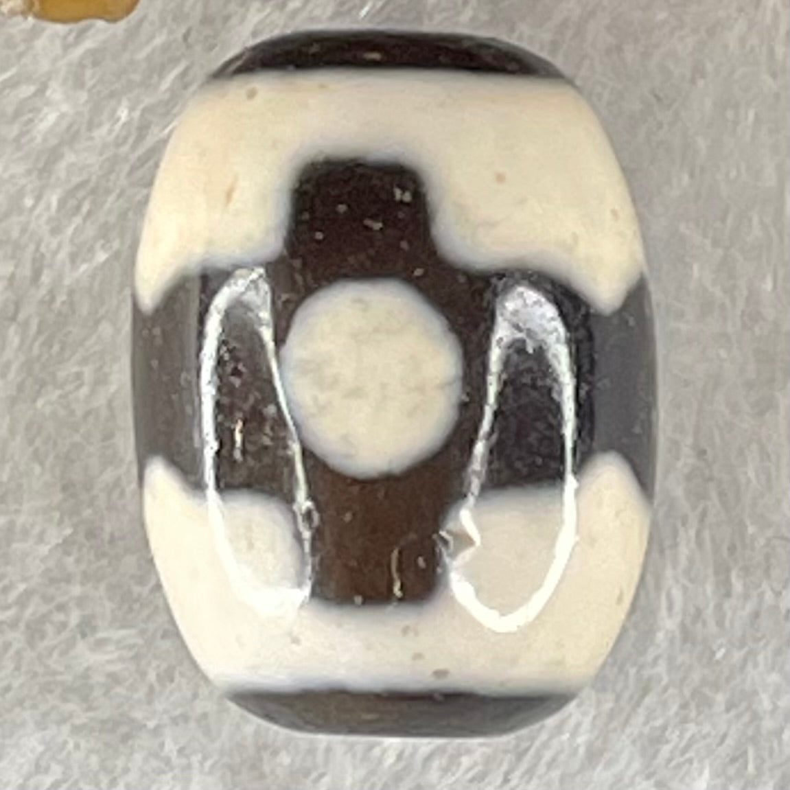 Natural Powerful Tibetan Old Oily Dark Brown With White Agate 3 Eyes Dzi Bead Heavenly Master (Tian Zhu) 三眼天诛 4.73g 17.3 by 13.4mm - Huangs Jadeite and Jewelry Pte Ltd