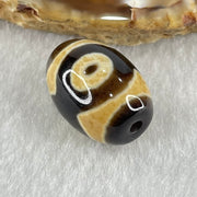 Natural Powerful Tibetan Old Oily Dark Brown With White Agate 3 Eyes Dzi Bead Heavenly Master (Tian Zhu) 三眼天诛 5.26g 19.3 by 13.8mm - Huangs Jadeite and Jewelry Pte Ltd