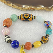 Muti Treasure with Tibetan Old Oily Agate Dzi Beads 3 Eye with Natural Crystals Beads Bracelet 37.56g 16.5cm 21.8 by 13.5mm, 11.2 by 11.7mm, 9.8 by 10.3mm - Huangs Jadeite and Jewelry Pte Ltd