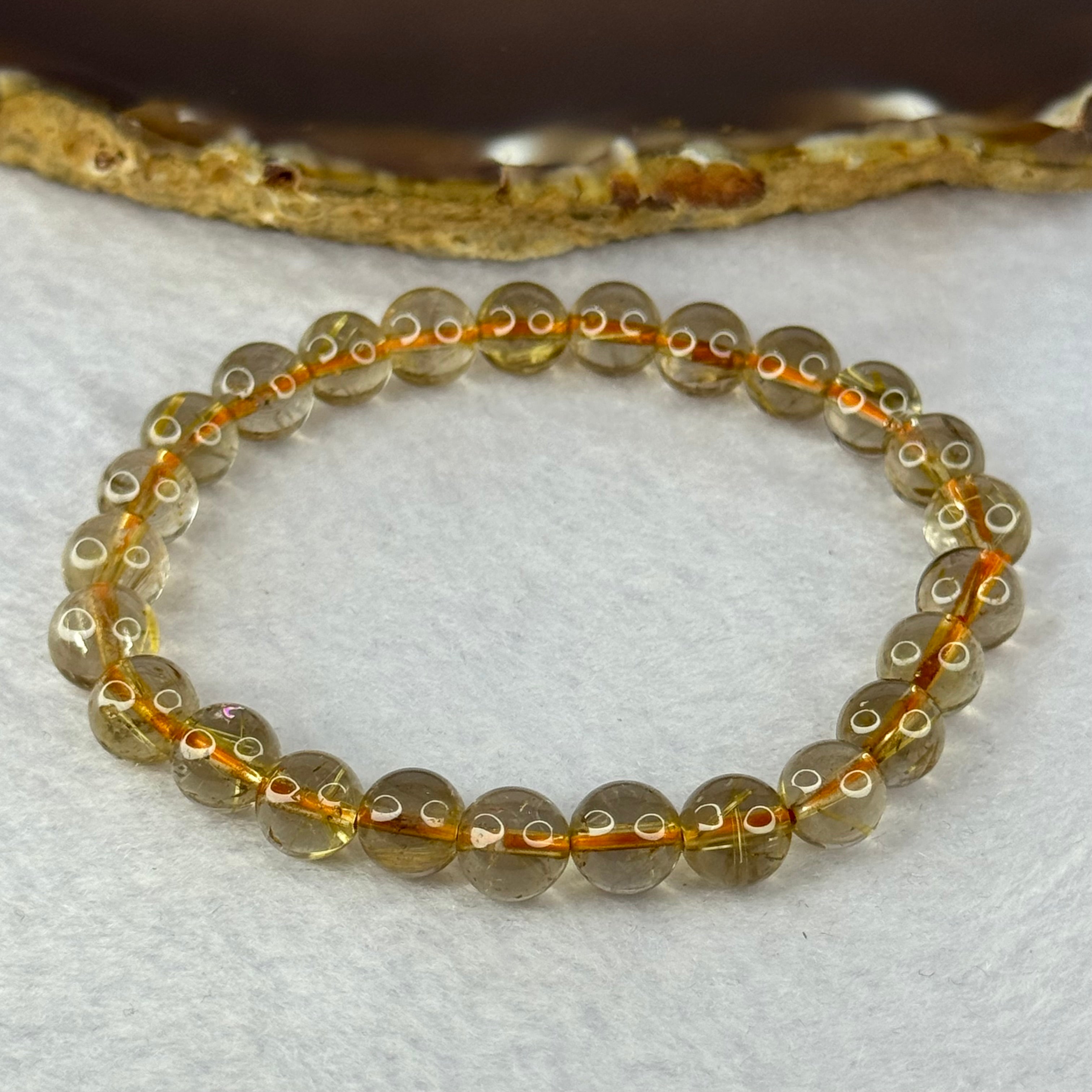 Natural Golden Rutilated Quartz Beads 天然金发水晶手链 15.33g 15.5cm 7.9mm 25 ...