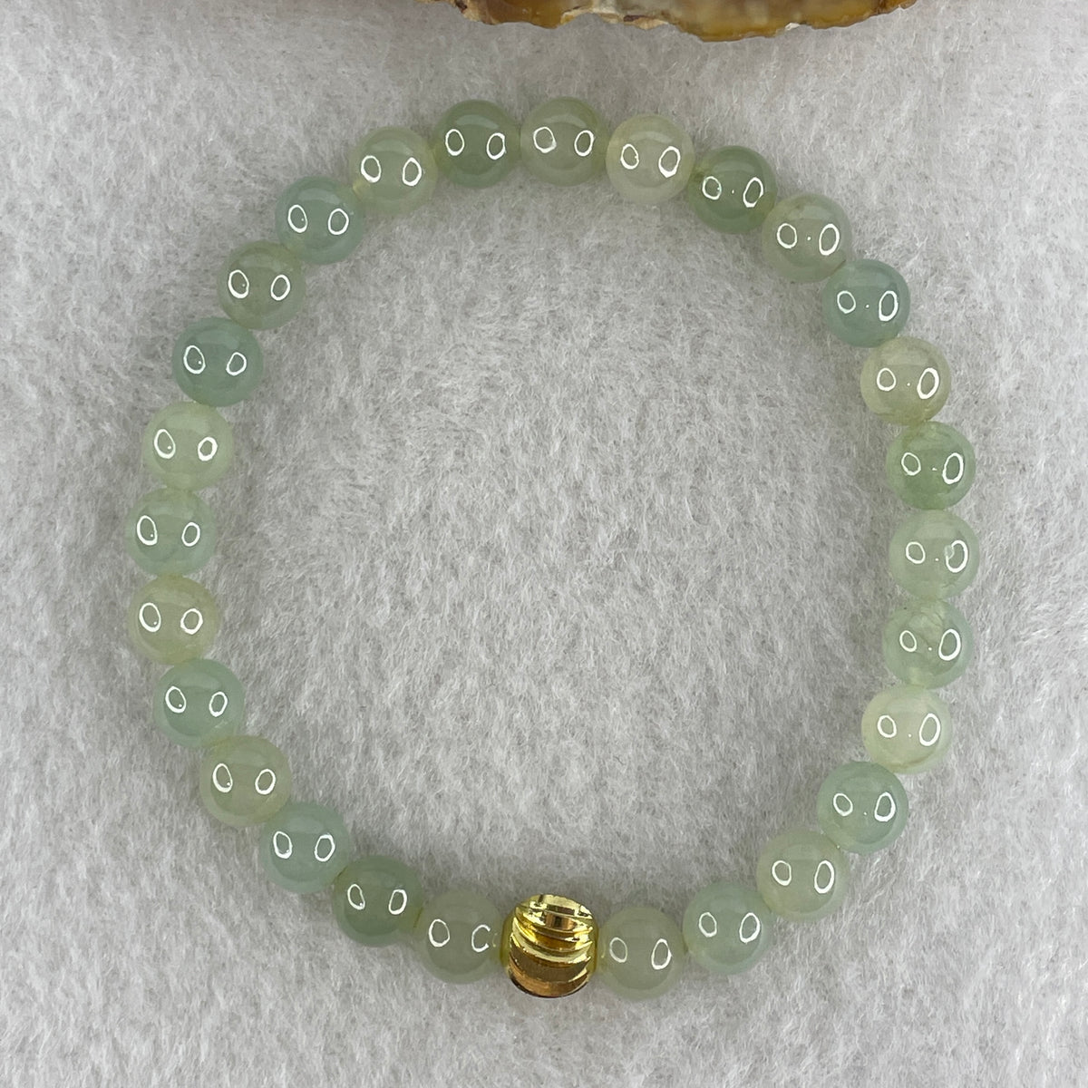 Natural Type A Semi Icy Light Green Jadeite Beads Bracelet | (16.95g | 16.5cm | 7.0mm x 27 Beads | Heart Chakra Radiance, "Ping An" Smooth Luck & Feng Shui Prosperity Catalyst) - Huangs Jadeite and Jewelry Pte Ltd