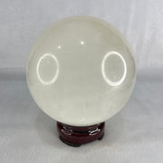 Natural Milky White Quartz Crystal Sphere Ball with Wooden Stand 1,624.0g 101.0 by 113.0mm - Huangs Jadeite and Jewelry Pte Ltd