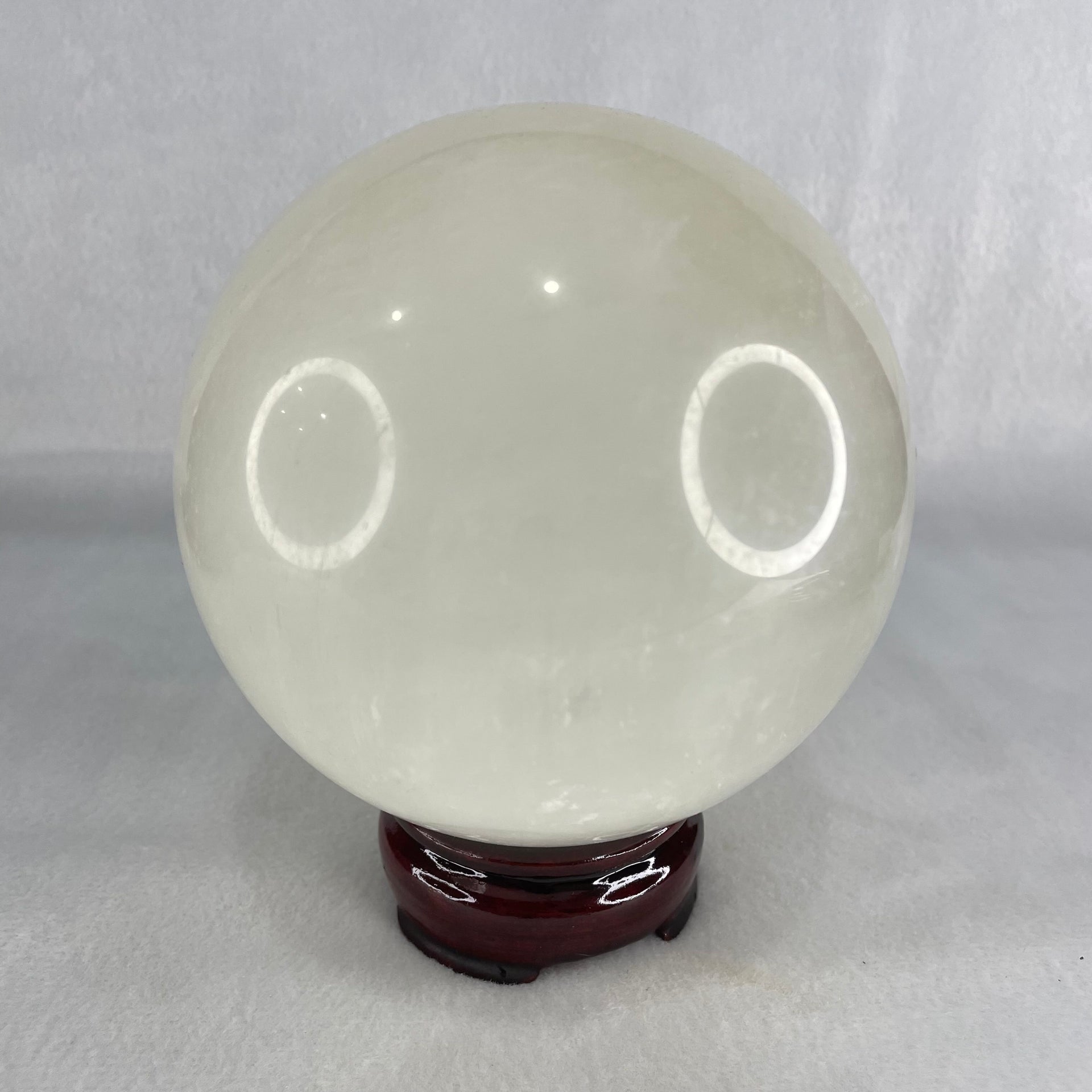 Natural Milky White Quartz Crystal Sphere Ball with Wooden Stand 1,624.0g 101.0 by 113.0mm - Huangs Jadeite and Jewelry Pte Ltd