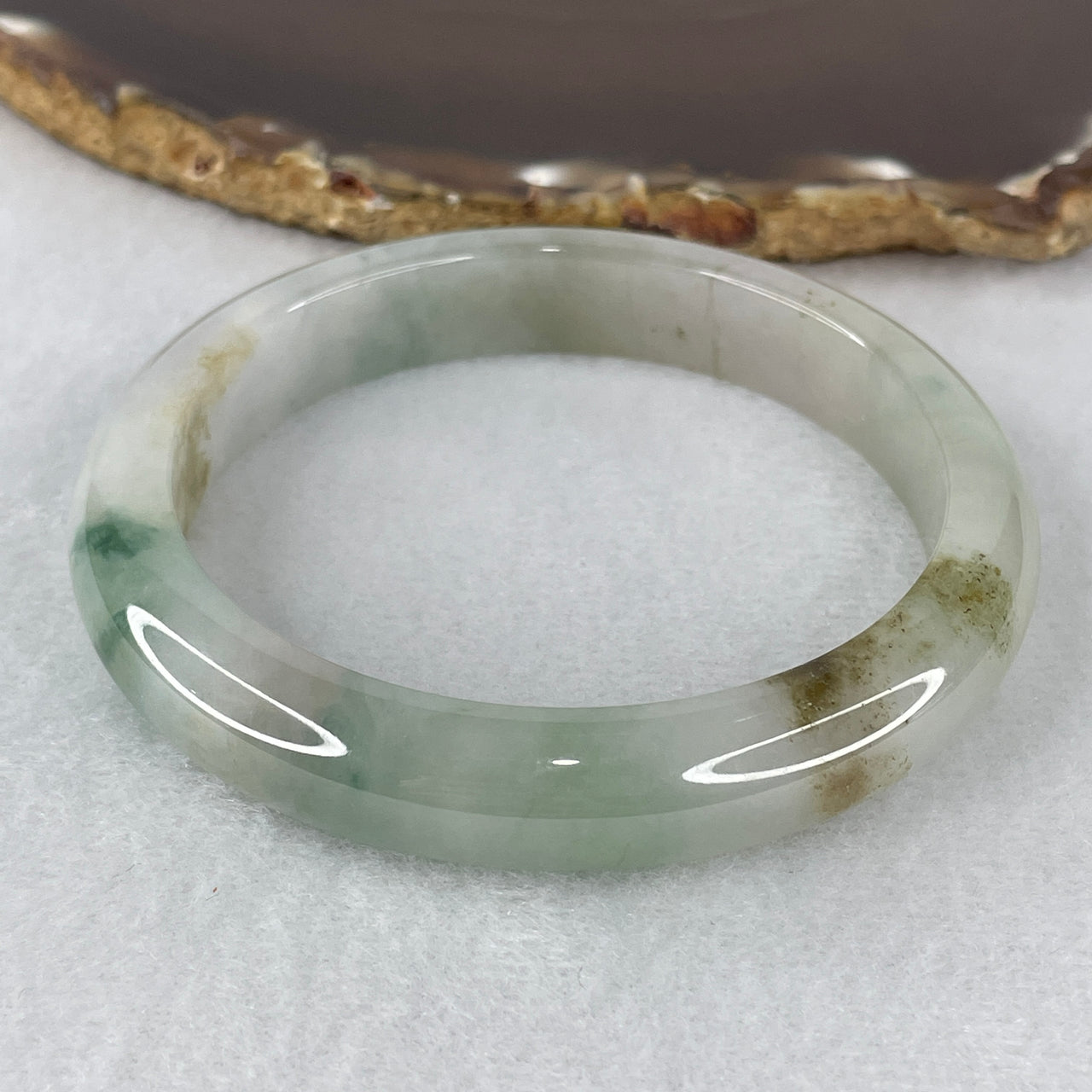 Certified Natural Type A Jelly Faint Lavender, Green & Brownish Piao Hua Jadeite Bangle |Very Very Slight External Line | High-Translucency Myanmar Feicui "San Cai" Absolute Harmony & Asset Protection Bangle (54.06g 11.5x8.6mm | 59.5mm Inner Diameter)