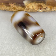 Natural Powerful Tibetan Old Oily Dark Brown With White Agate 3 Eyes Dzi Bead Heavenly Master (Tian Zhu) 三眼天诛 3.95g 19.6 by 10.8mm - Huangs Jadeite and Jewelry Pte Ltd