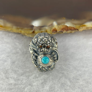 925 Sliver Dragon with Turquoise and Red Nan Hong Agate Eyes 7.39g 17.7 by 12.8 by 15.3 mm - Huangs Jadeite and Jewelry Pte Ltd
