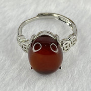 Natural Red Amber in S925 Sliver Ring (Adjustable Size) 2.57g 13.8 by 10.9 by 6.0mm - Huangs Jadeite and Jewelry Pte Ltd