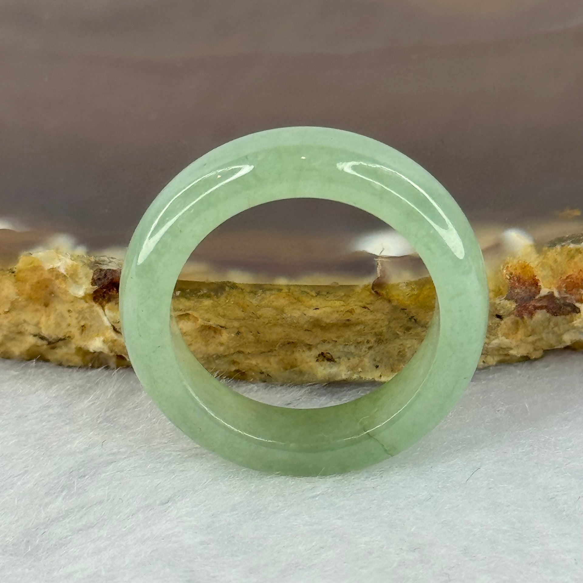 Type A Semi Icy Green Jadeite Ring 3.85g 6.1 by 3.7mm US7.25 HK16 - Huangs Jadeite and Jewelry Pte Ltd