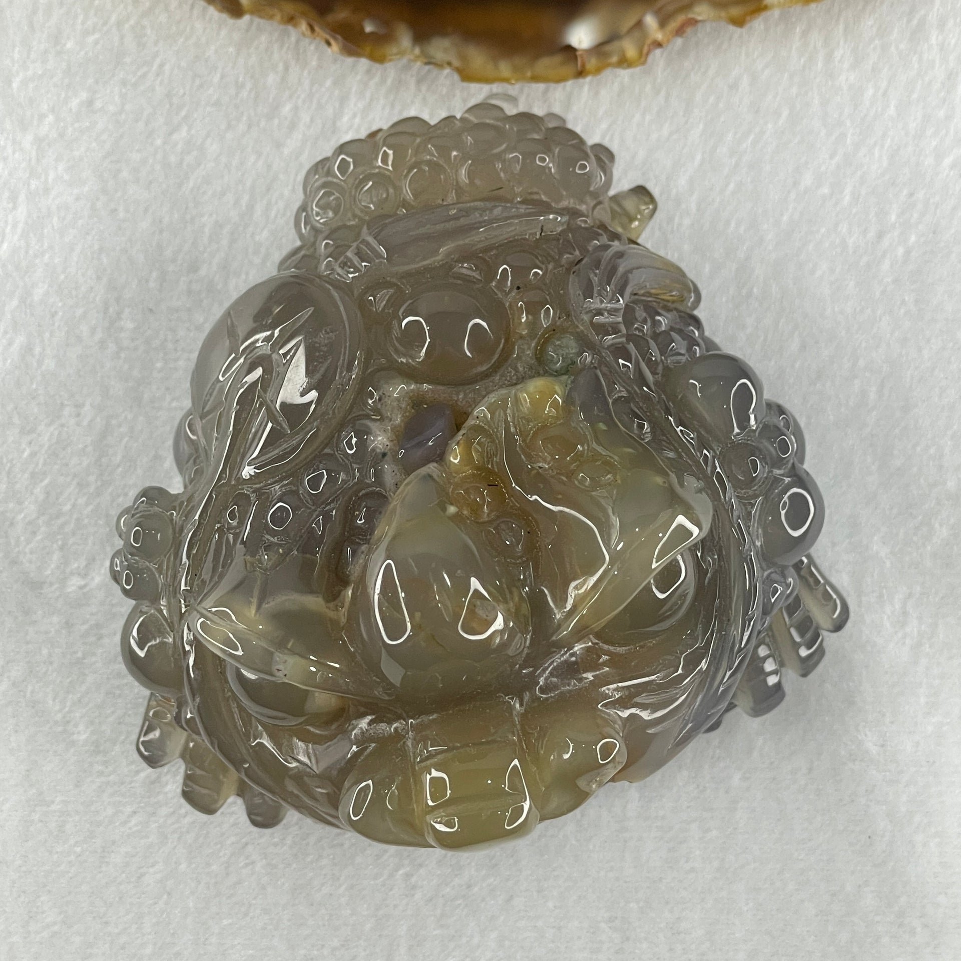 Natural Icy Dark Purpleish Wuji with Brown Agate 3 Legged Toast Display 520.6g 90.0 by 92.0 by 65.0mm - Huangs Jadeite and Jewelry Pte Ltd