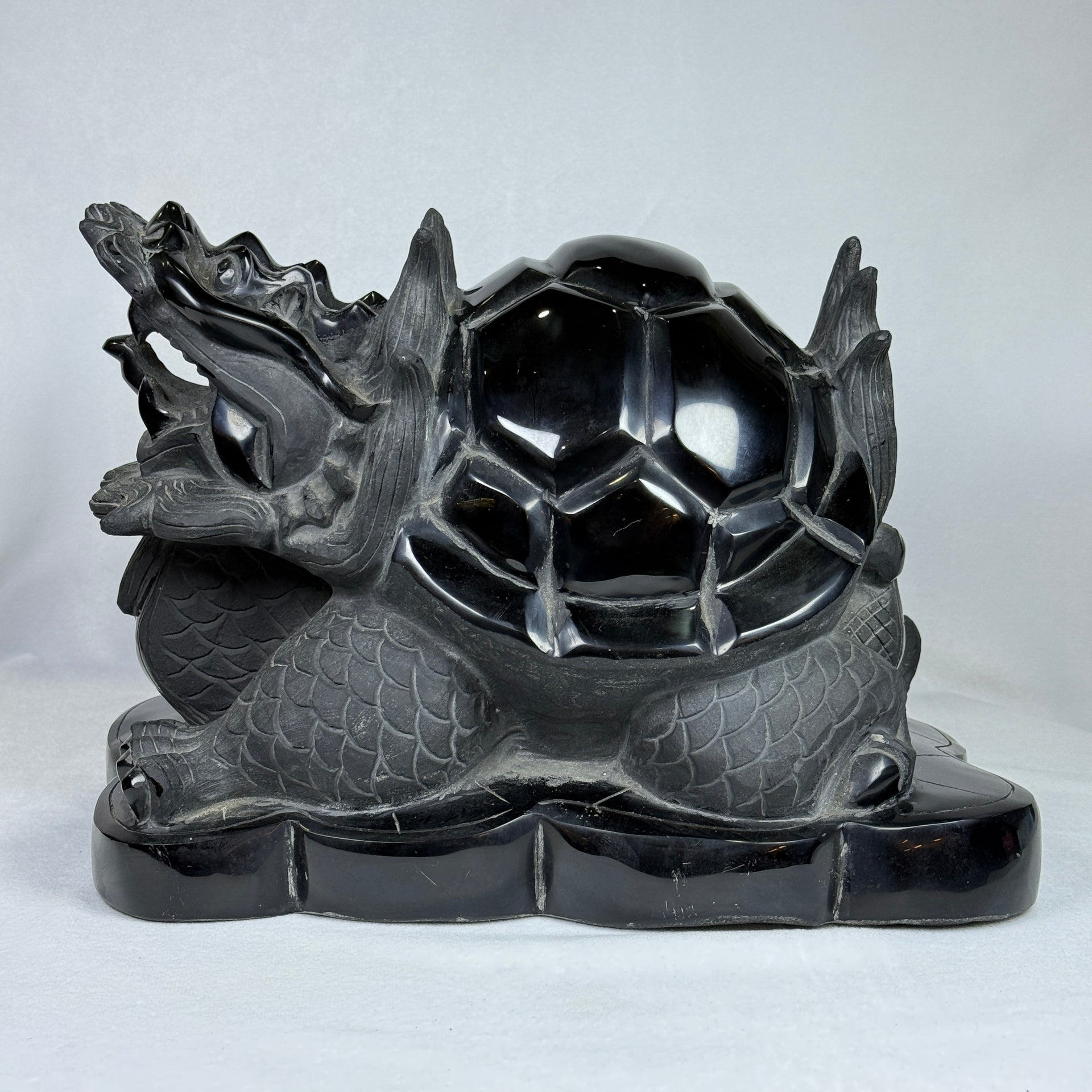 Natural Black Onyx Long Gui Dragon Tortoise Display 15.497,0g 190.0 by 315.0 by 225.0mm - Huangs Jadeite and Jewelry Pte Ltd