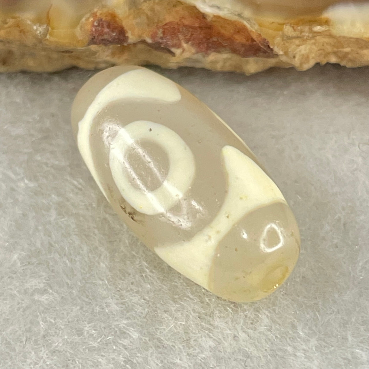 Natural Powerful Tibetan Old Oily Agate 3 Eyes Dzi Bead Heavenly Master (Tian Zhu) 三眼天诛 2.63g 20.0 by 9.7mm - Huangs Jadeite and Jewelry Pte Ltd