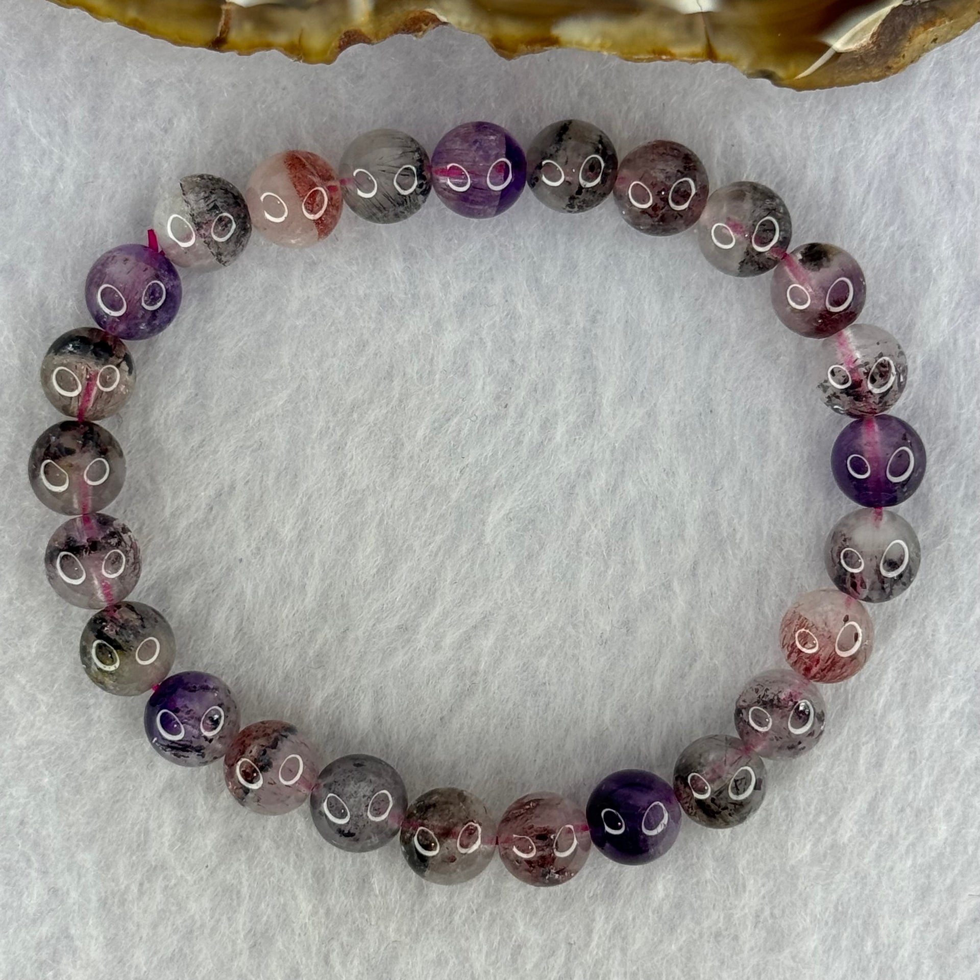 Natural Super 7 Beads Bracelet 12.81g 15cm 7.3mm 25 Beads - Huangs Jadeite and Jewelry Pte Ltd