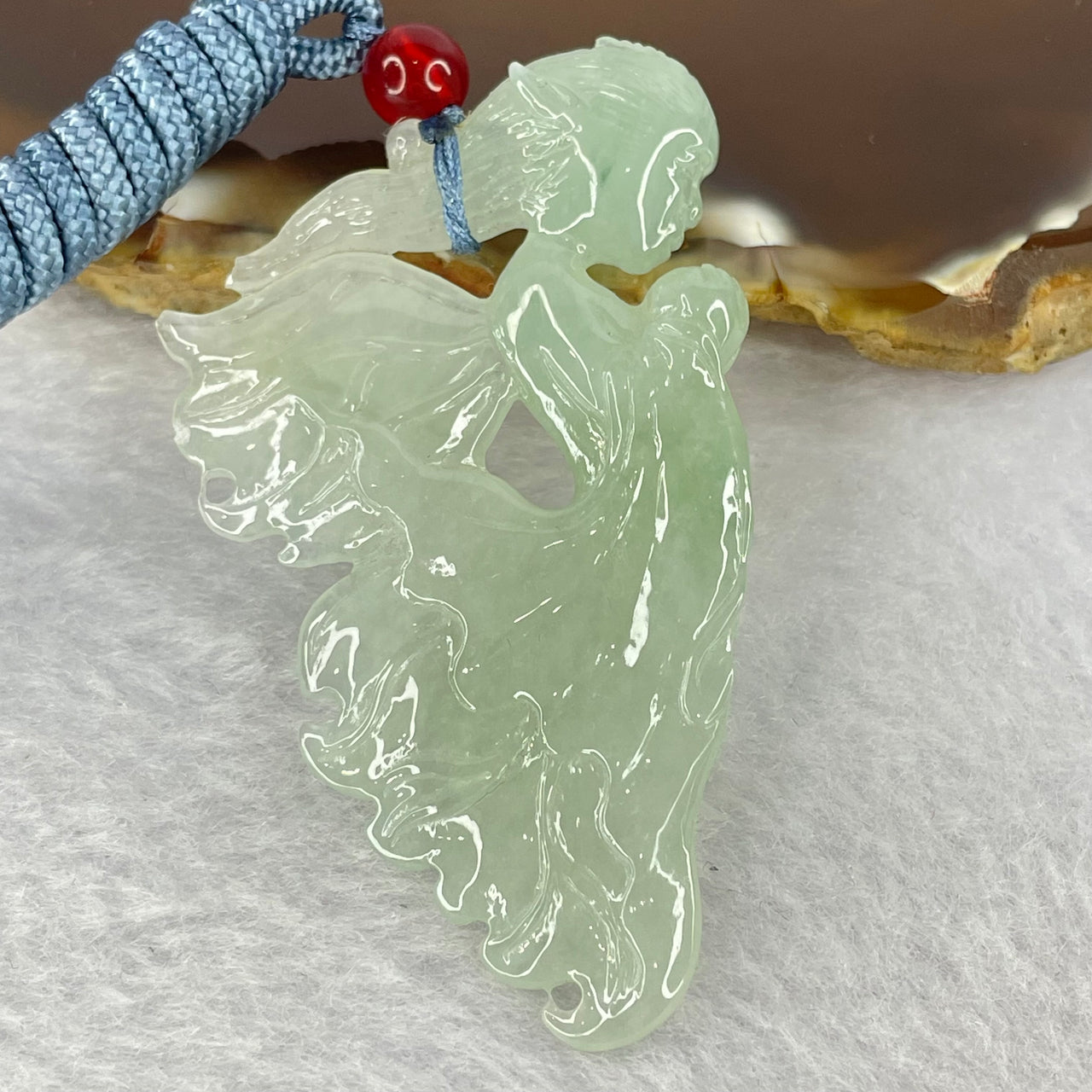 Type A Semi Icy Light Green Jadeite Fairy Pendent 14.65g 57.6 by 33.2 by 7.7mm - Huangs Jadeite and Jewelry Pte Ltd