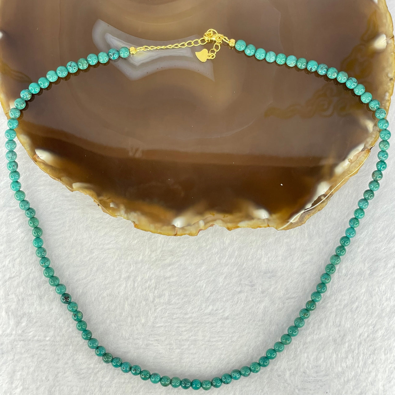 Natural Turquoise Beads S925 Silver Gold Color Necklace 天然绿松石项链 10.48g 40cm 4.5mm 97 Beads - Huangs Jadeite and Jewelry Pte Ltd