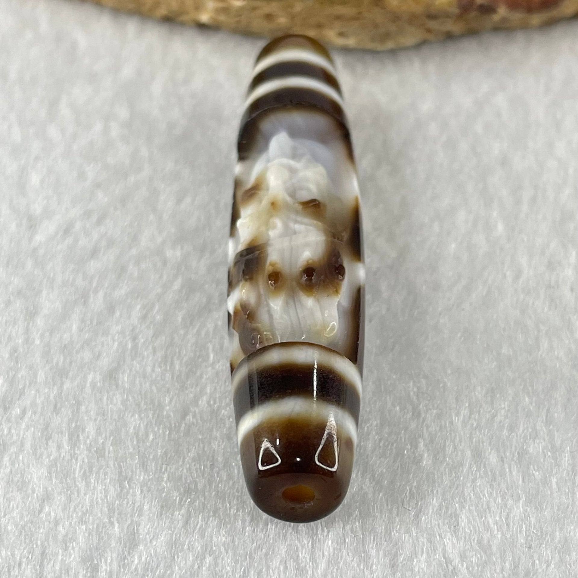 Natural Powerful Tibetan Old Oily Agate Zha Ji La Mu Female Cai Shen and 6 Eyes Dzi Bead Heavenly Master (Tian Zhu) 扎基拉姆女财神六眼天珠 13.32g 58.0 by 13.1mm - Huangs Jadeite and Jewelry Pte Ltd