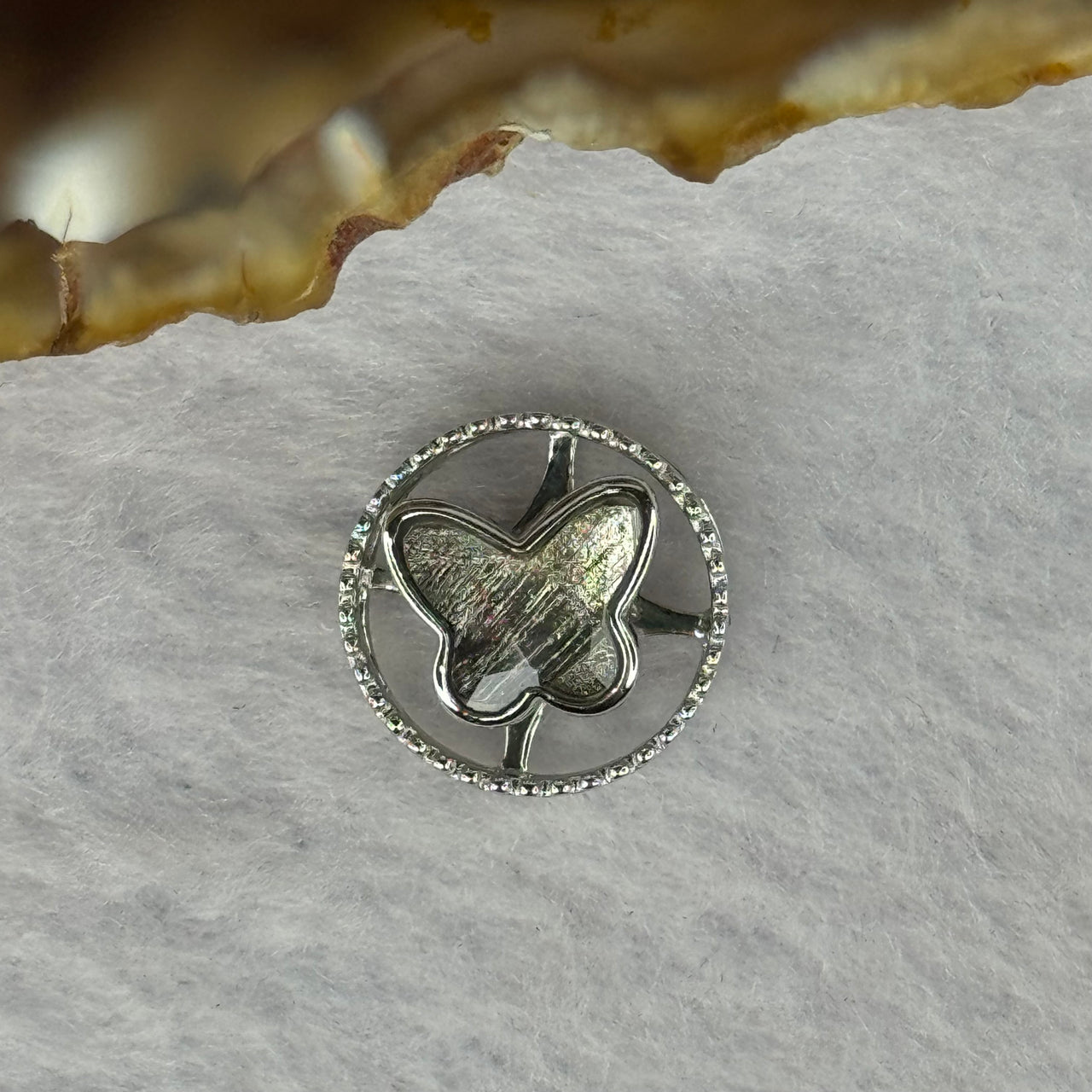 Natural Meteorite Spinning Sliver Butterfly Charm in S925 Silver For Necklace/Bracelet 1.75g 13.2 by 5.8mm - Huangs Jadeite and Jewelry Pte Ltd