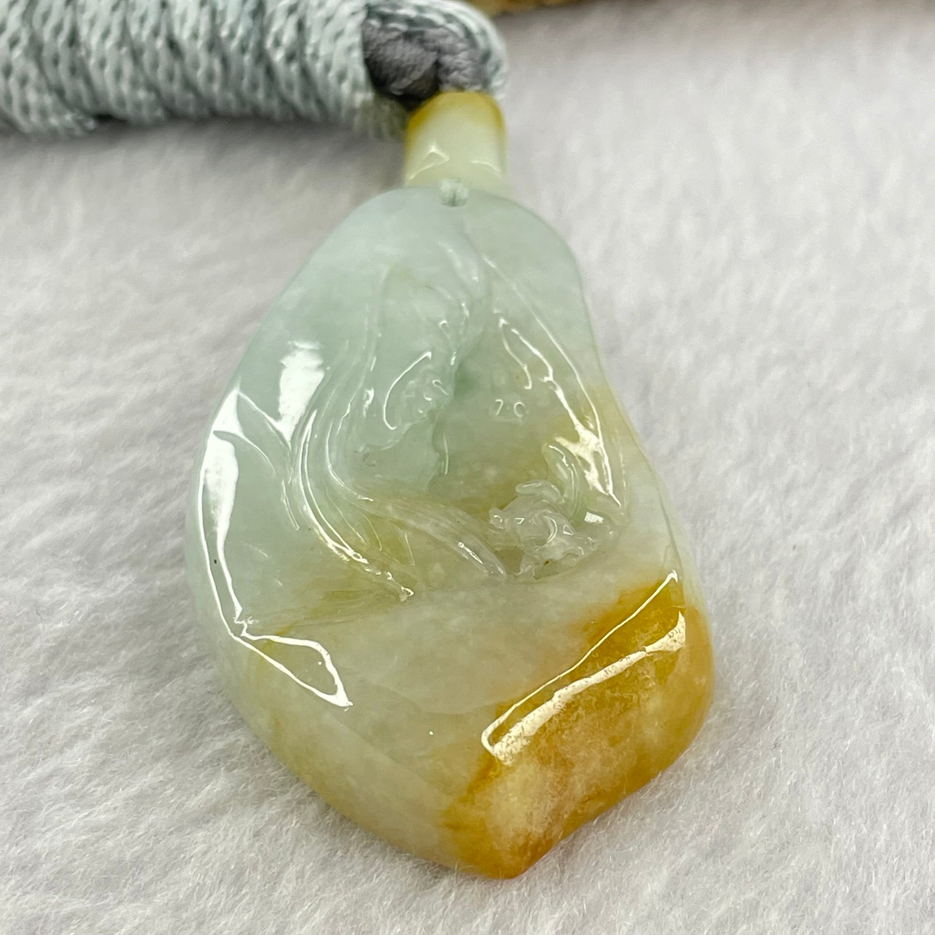 Type A Green  Yellow Lavender Jadeite Guan Yin with Lotus Flower Pendant 35.08g 52.1 by 29.4 by 10.3mm - Huangs Jadeite and Jewelry Pte Ltd