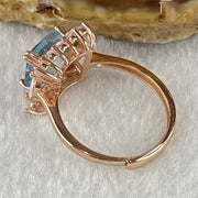 Natural Aquamarine with Crystals in S925 Sliver Rose Gold Color Ring (Adjustable Size) 2.90g 8.7 by 8.2 by 3.0mm - Huangs Jadeite and Jewelry Pte Ltd