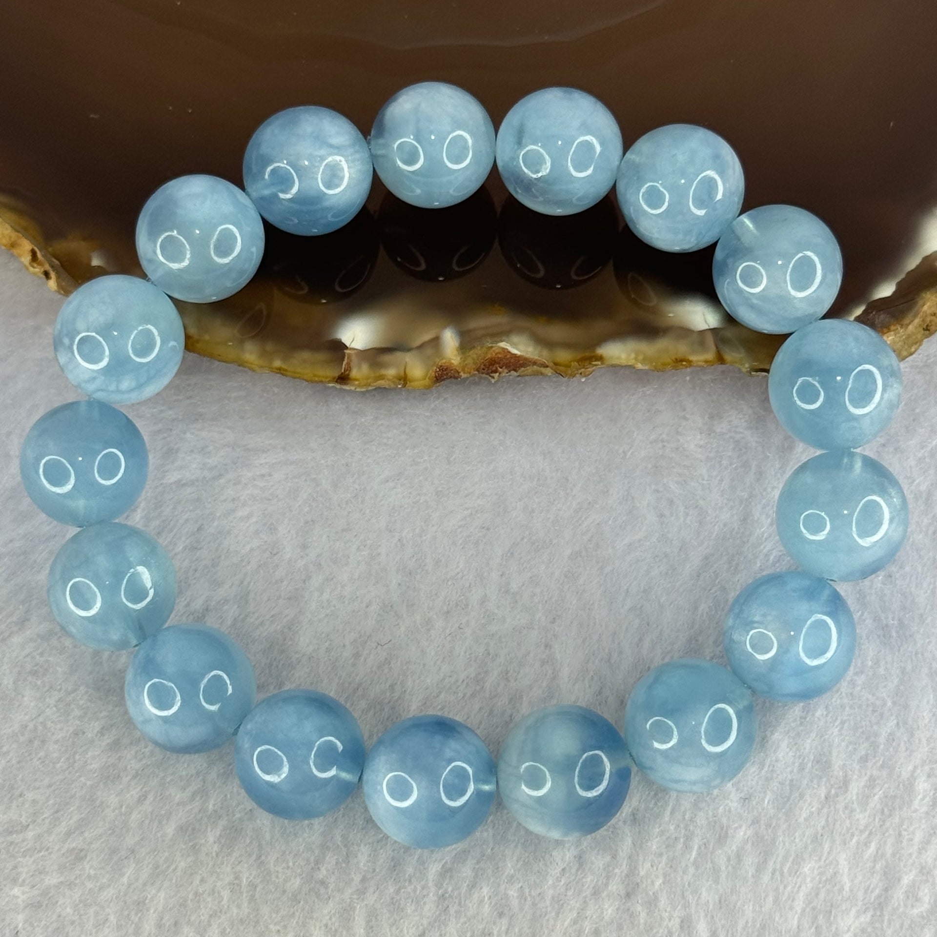 Natural Aquamarine Beads Bracelet 43.13g 18cm 12.4mm 17 Beads - Huangs Jadeite and Jewelry Pte Ltd