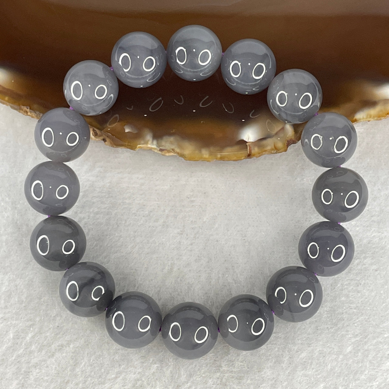 Certified Natural Nephrite Beads Bracelet 41.00g - 11.9mm x 16 Beads - 15cm Length - Purplish Grey Grade A Untreated Nephrite Jade Jewelry