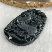 Type A Opaque to Partial Translucent Black Omphacite Jadeite Horse Pendant 26.34g 60.1 by 40.3 by 8.0mm - Huangs Jadeite and Jewelry Pte Ltd