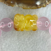 Natural Rose Quartz Beads with Amber Fortune Cat Charm Bracelet 56.85g 16.5cm 24.3 by 17.9 by 16.7mm Cat - 14.2mm 13 Beads - Huangs Jadeite and Jewelry Pte Ltd