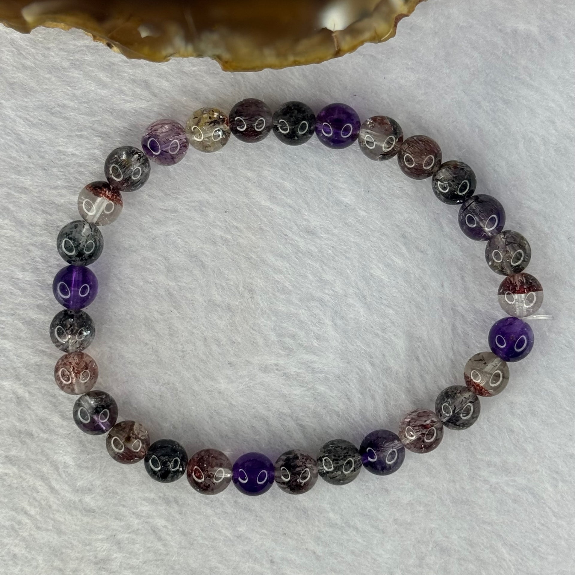 Very Good Grade Natural Transparent Yellow Black Super 7 Beads Bracelet 非常好的等级天然透明深黄黑色超级七珠手链 11.65g 16cm 6.8mm 29 Beads - Huangs Jadeite and Jewelry Pte Ltd