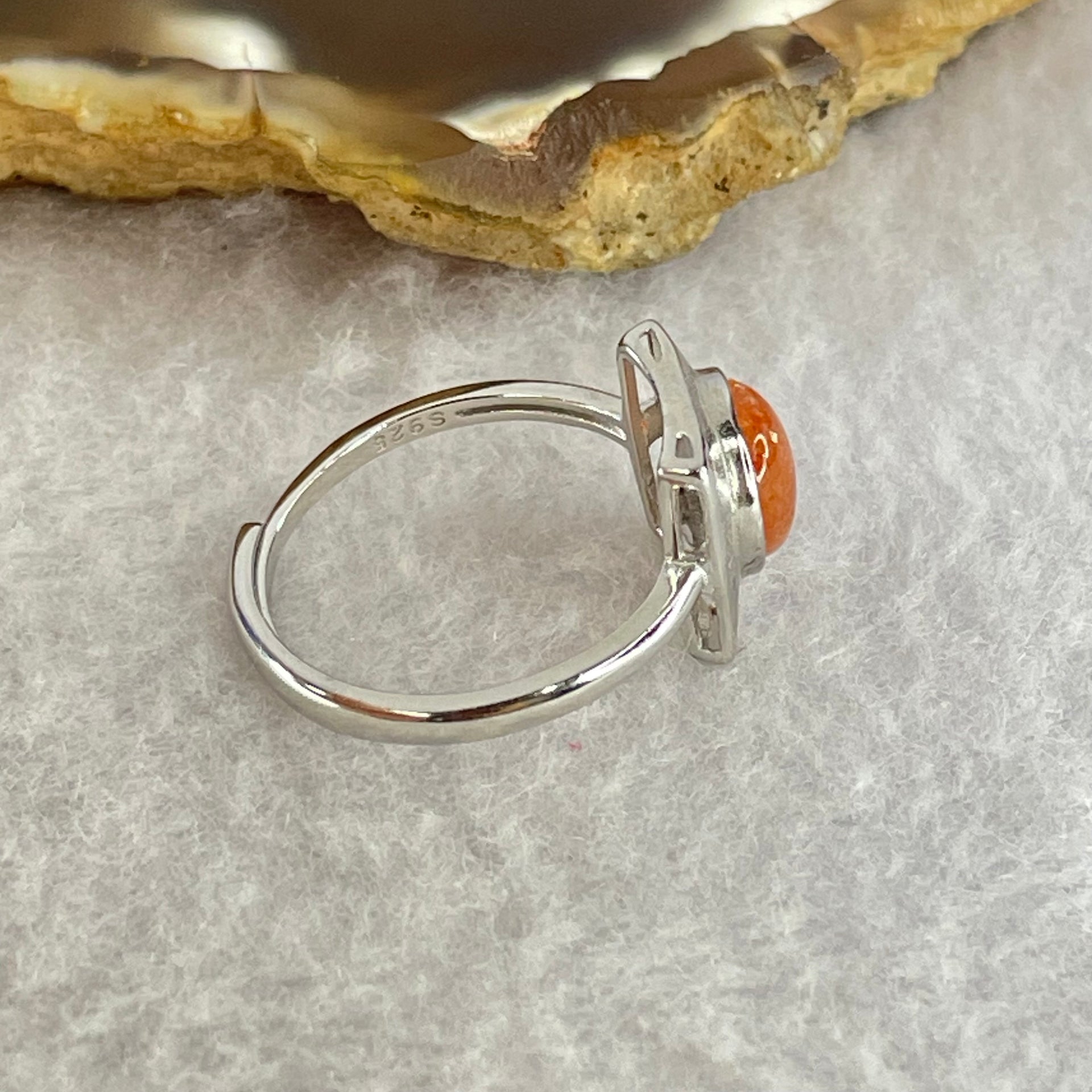 Good Grade Natural Golden Sun Stone in S925 Silver Ring (Adjustable Size) 2.08g 8.8 by 7.0 by 3.5mm - Huangs Jadeite and Jewelry Pte Ltd